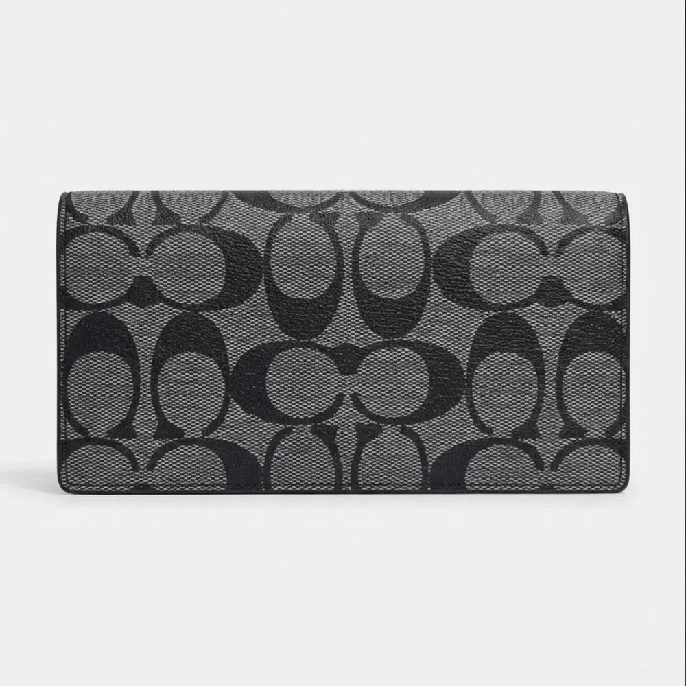 Coach Signature Canvas Long Breast Pocket Wallet - Charcoal Black